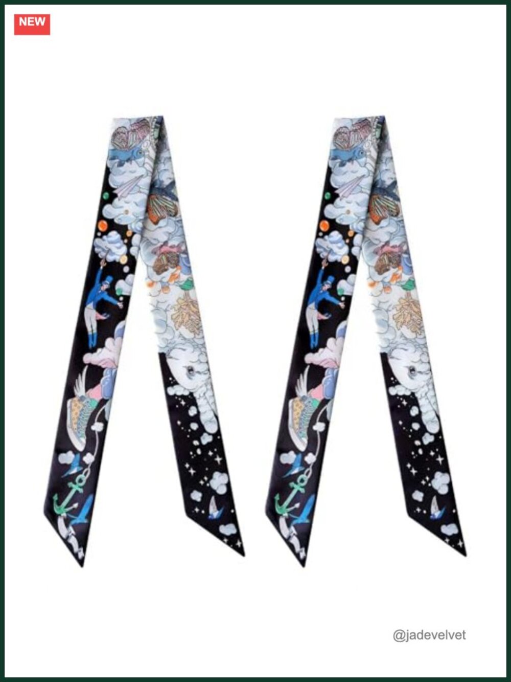 2 Silk Scarves 100% Mulberry Silk Skinny Ribbon for Hair Bags Wrist